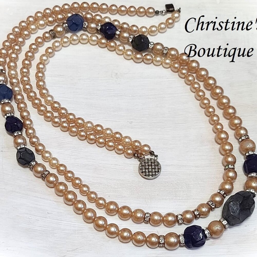 Orena Paris Big & Bold Pearls & Rhinestones Rhondells 33" Necklace 2 strand